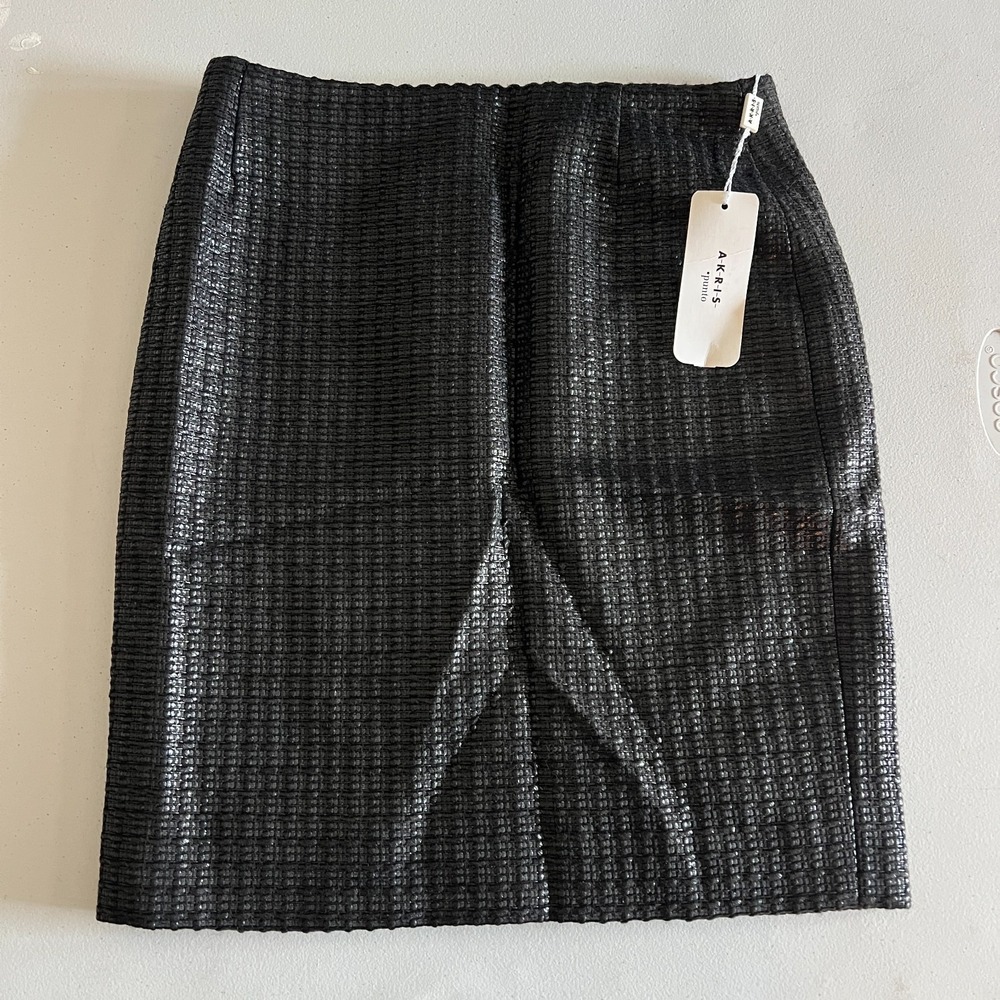 Akris Women's Skirt Black Tweed Metallic Sheen Career Pencil Sz 4 NEW $495‎